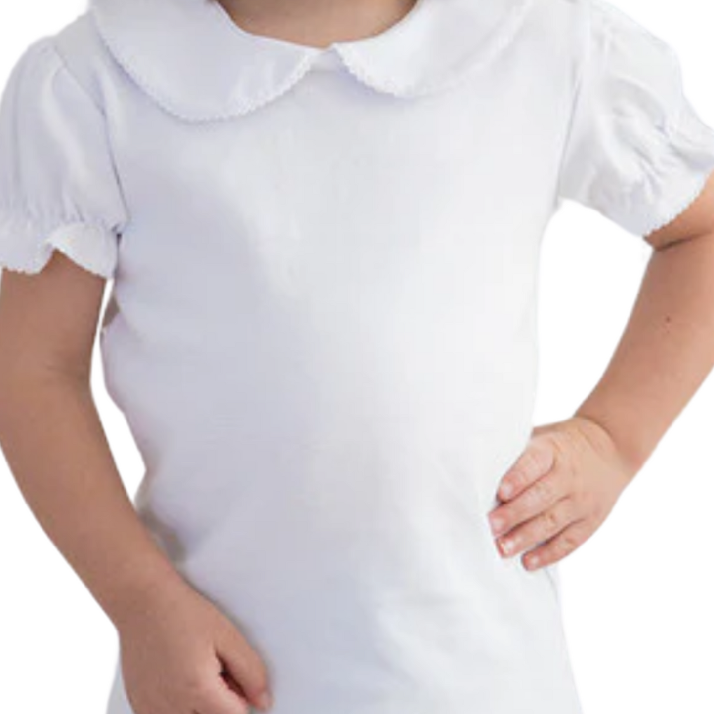 Girls Short Sleeved Peter Pan Collared Shirt - White