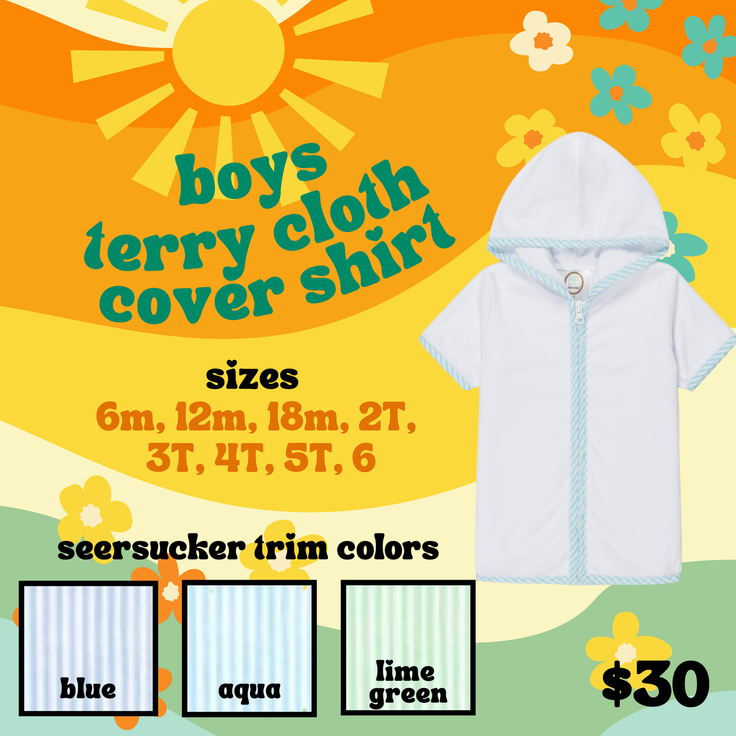 Boys Embroidered Terry Cloth Swim Cover Shirt