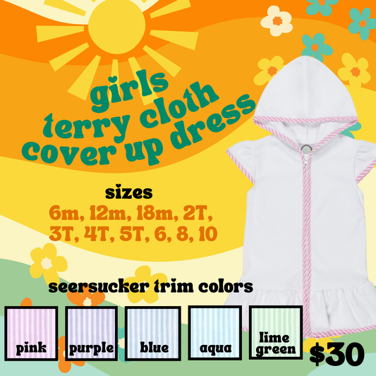 Girls Embroidered Terry Cloth Swim Cover Dress