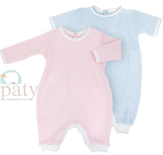Paty Solid Color Knit Romper with Key-Hole Back Long Sleeve