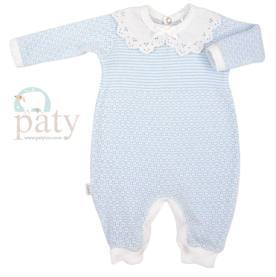 Paty Solid Blue Romper with Collar