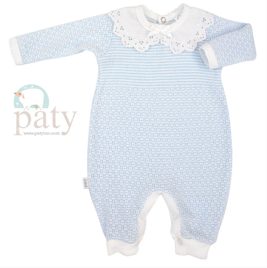 Paty Solid Blue Romper with Collar
